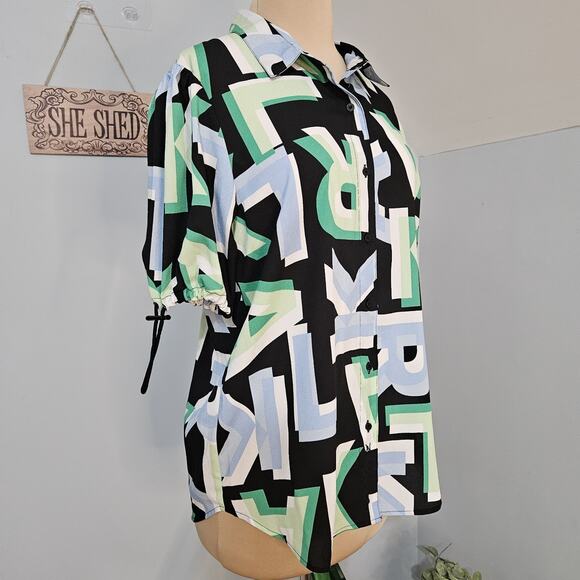 Karl Lagerfeld Top Large Black Spell-out Letter Bungee Short Sleeve Career - Picture 2 of 16